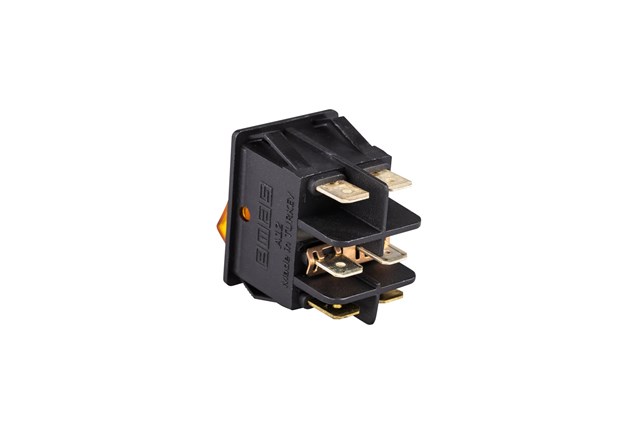 30*22mm Black Body 1NO+1NO with Illumination with Terminal with Bridge (0-I) Marked Yellow A12 Series Rocker Switch